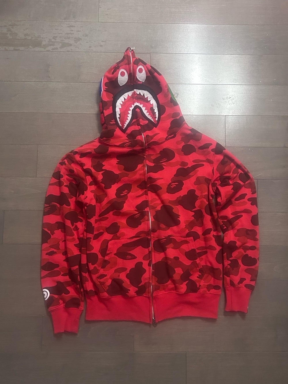 Bape Red & Dark Red Shark Camo Zip-Up Hoodie